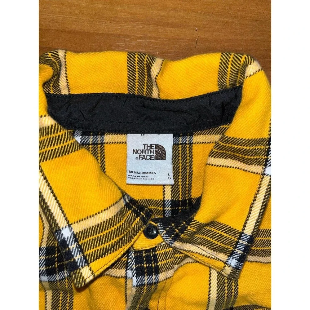 The North Face Flannel Plaid Button Down Pockets Thick Black Yellow Shirt